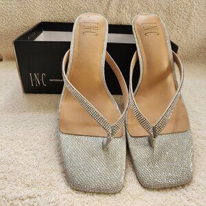 INC Dionne Bling Silver Sandals with 3 Inch Heals Size 8.5